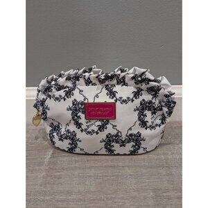 Betsy Johnson Cosmetic Bag Hearts And Roses Gold Zip Top Ruffles Black & White